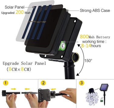 Сонячна гірлянда для зовнішнього освітлення, захист від атмосферних впливів, 50 світлодіодних гірлянд для саду, 8 режимів, 7 м / 24 фути, крім/критих ліхтарів, сонячні ліхтарі для саду, дерев, весіль, вечірок , Різдва і т. д. (синій)