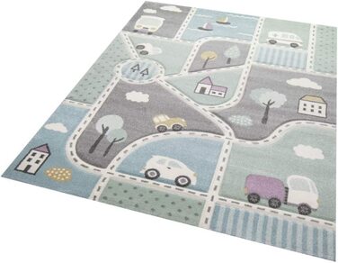 Дитячий килим вуличний килим шкільний килим хлопчик з вулицями і автомобілями синій зелений Розмір 200 х 290 см
