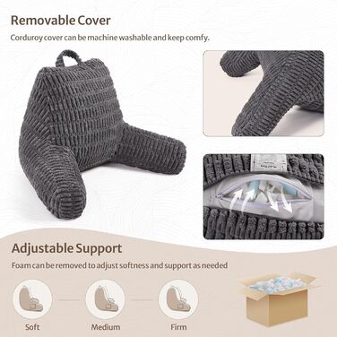 Зручне крісло-мішок Blissful Diary Lesekissen з memory foam для читання та відпочинку, сіре