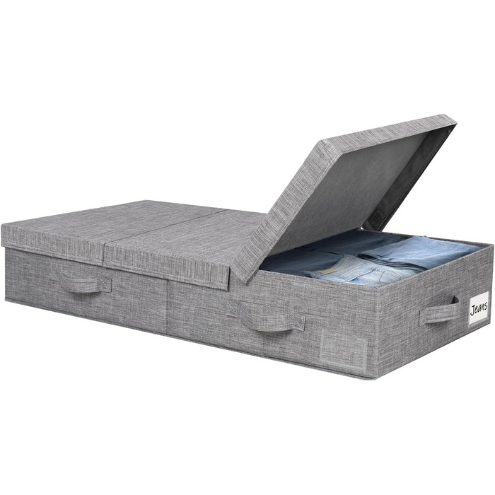 Ящик для зберігання під ліжко Lannvan з кришкою, ящик для зберігання під ліжко висотою 15 см, складний з ручками та кишенями для етикеток (80,5 x 41 x 15 см, ) (, сірий)