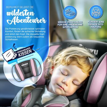 Автокрісло KIDUKU® 9-36 кг (1-12 років) 3-в-1 ECE R129/03, група 1/2/3, з підкладкою, сірий/рожевий