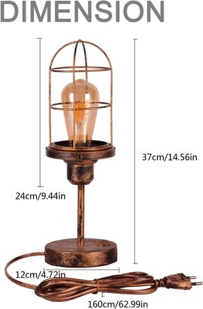 Настільна лампа Металева клітка Вінтажний світлодіодний приліжковий світильник Сільський (без лампочки), 27