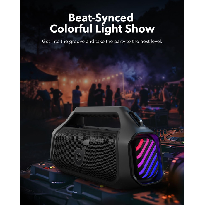 Soundcore Boom 2 Plus: Портативна Bluetooth колонка, 140W, IPX7, RGB, Power Bank, Чорний