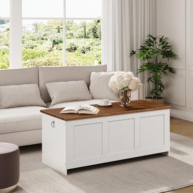 HOOBRO Лавка з ящиком для іграшок, 100 см, білий + натуральне дерево, з безпечним шарніром, для передпокою