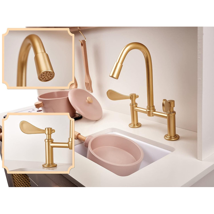 Дерев'яна дитяча кухня з мийкою, духовкою та витяжкою, з сосни та берези (Модель 2)