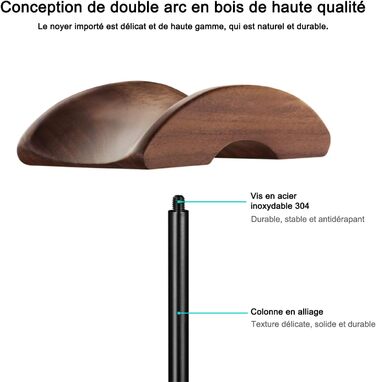 Підставка для навушників QinCoon з дерева волоського горіха та алюмінію, міцна основа, для геймерських навушників, сумісна з усіма моделями (чорний)