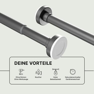 Штанга для душу без свердління 90-160 см, Ø 25 мм, телескопічна штанга для завіс з кріпленнями - для вікон, душу та перегородки - 1 шт. (70-120 см [1 шт.], сіра)