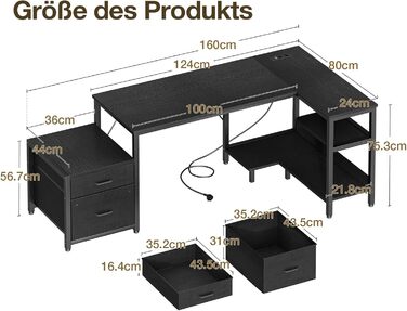 Комп'ютерний стіл Coleshome L-подібний з ящиками, розеткою, 160x80 см, білий (чорний)