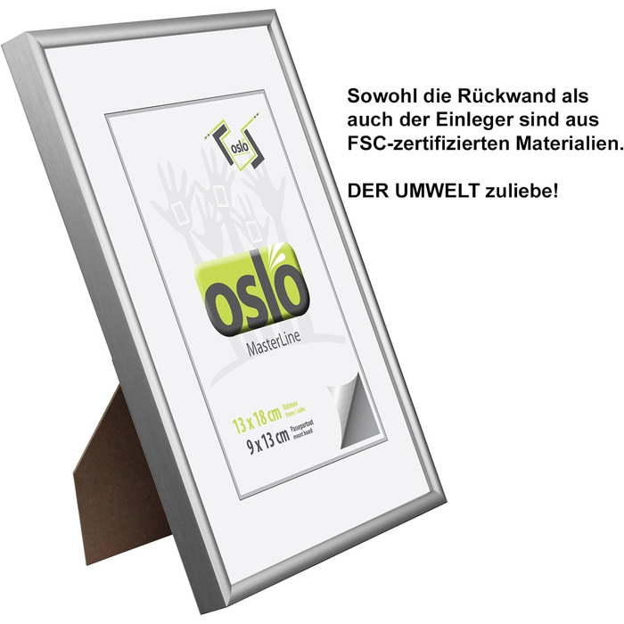 Рамка для фото OSLO MasterLine 13x18, срібляста матова, алюміній, справжнє скло