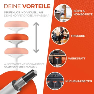 Офісний стілець-сідалка SMART-Sitzen з ефектом свингу, регульована висота, обертовий, помаранчевий. Ергономічний стілець для дому та офісу, нековзний.