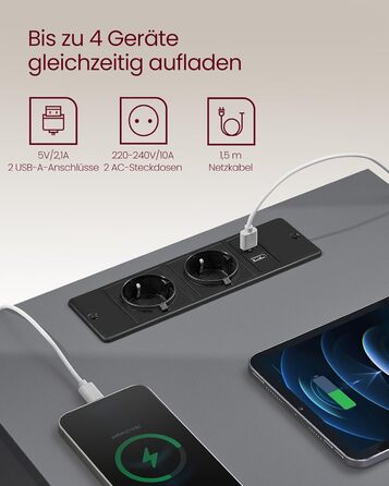 Приліжкові тумбочки VASAGLE Kailyn (2 шт.) з розетками, 3 шухляди, сірий + коричневий, LET831G01