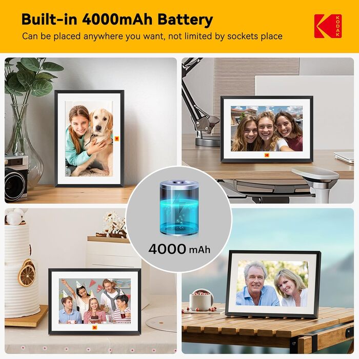 Цифровий фоторамка Kodak WiFi 10,1 дюйма, вбудований 32GB, сенсорний екран 1280x800, акумулятор 4000mAh (Чорний)