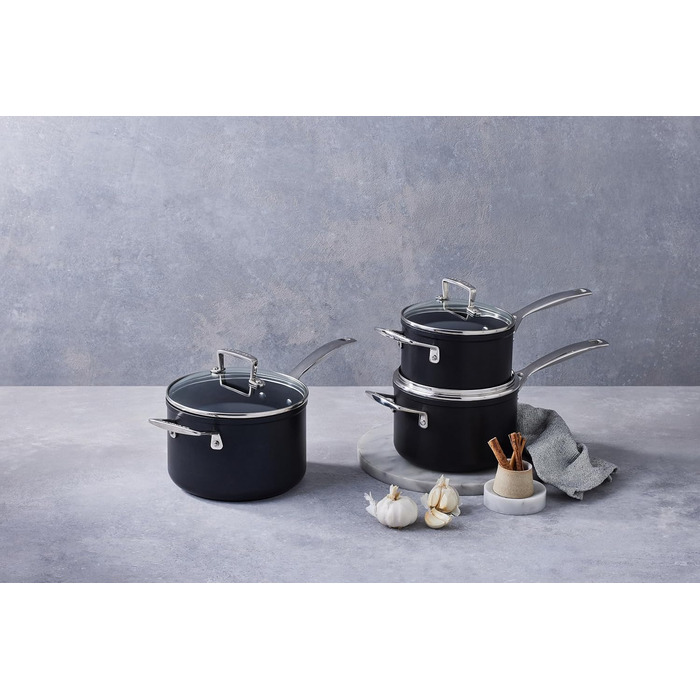 Набір каструль Le Creuset 3 шт. Ø16, 24, 26 см, антипригарне покриття, для всіх типів плит (індукція), антрацит/срібло