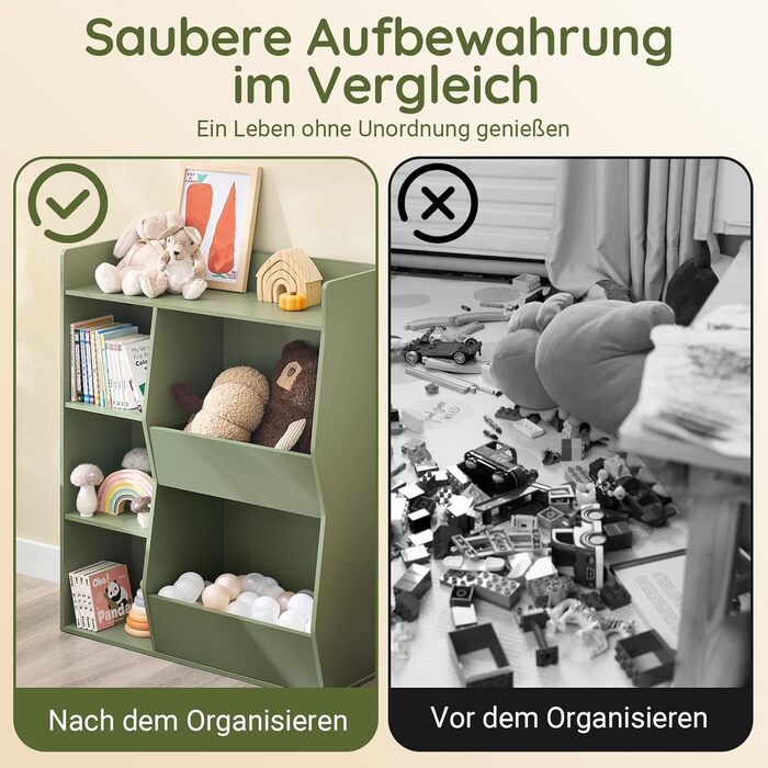 Полиця для книг SoBuy Montessori для дітей, зелена, 80x104x34 см, 5 відділень