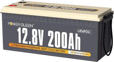 Акумулятор Power Queen 12.8V 200Ah LiFePO4, 4000 циклів, 10 років, для сонячних батарей, автофургонів, кемпінгу, морської піхоти