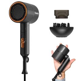 Компактний іонний фен для волосся 2000 Вт, складаний дорожній фен з дифузором та styling-насадкою, швидке сушіння, низький рівень шуму (Чорний)