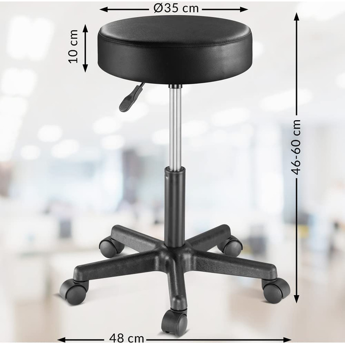 Стілець на коліщатках Casaria з регульованою висотою 10 см, набивка, поворот на 360 , Висота сидіння 46-60 см, офісний стілець, обертовий стілець, робочий стілець, чорний стілець 1 чорний