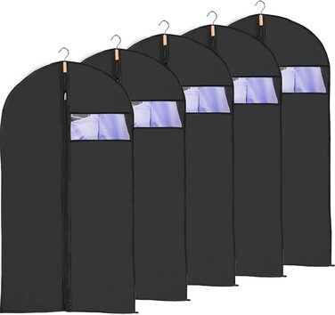 Сумка для одягу Niviy, костюм з 6 предметів, високоякісна сумка для одягу, прозора дихаюча тканина 60x100 см, для костюмів, пальто, піджаки, сорочки, вечірні сукні, сумка для костюмів, чохол для одягу (повністю чорний, 60X120 см)