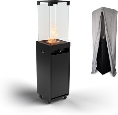 Газовий обігрівач Planika Faro – 8kW, чорний, для тераси та саду, з кришкою, 36 x 36 x 150 см (Газовий балон не входить у комплект)