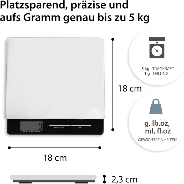 Кухонні ваги ADE KE 1215 Franzi, цифрові до 5000 г, з кроком 1 г, LCD, з батарейкою, сріблясто-чорний