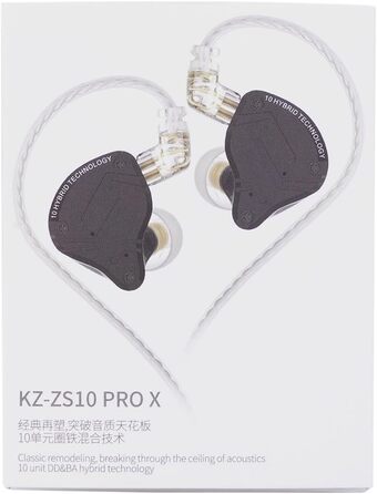 Навушники-вкладиші LINSOUL KZ ZS10 PRO X Hybrid, знімний 2-контактний кабель, чорний, без мікрофона