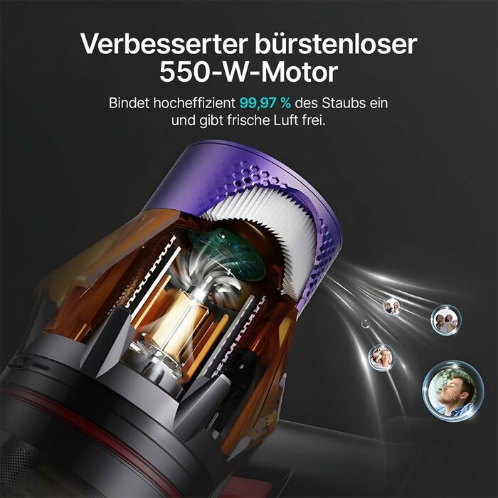 Bergxperten Orizom: Акумуляторний пилосос з автоматичним визначенням пилу, 60 хв роботи, без мішка, для килимів, твердих підлог та шерсті тварин, 550 Вт, оранжевий