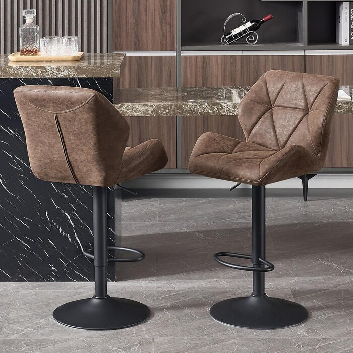 Барні стільці WOLTU 2 шт. - комплект, регульована висота, обертання, штучна шкіра, сталь, темно-коричневий
