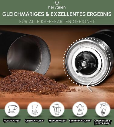 Ручна кавомолка з конічним жорнами - регульований ступінь помелу - кавомолка з нержавіючої сталі для дому та в дорогу