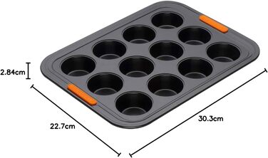 Форма для маффінів LE CREUSET, 12 шт., Ø 7 см, з антипригарним покриттям, для закваски, з вуглецевої сталі, антрацит/помаранчевий