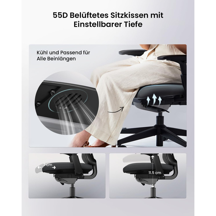 Офісний стілець ProtoArc Flexer Pro чорний з регулюванням глибини сидіння та дихаючою спинкою