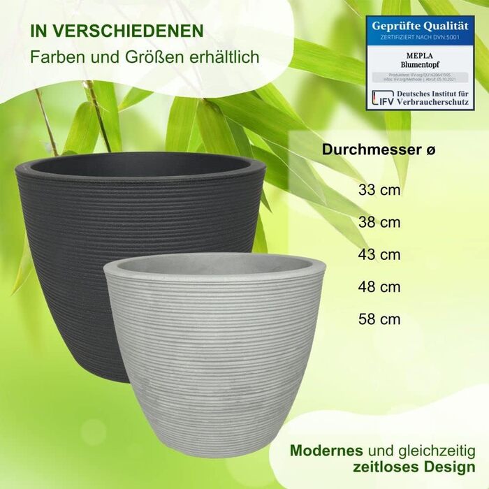 Квітчарня Milano: круглий горщик для квітів, Ø58 см, антрацит - вологостійкий, UV-стійкий
