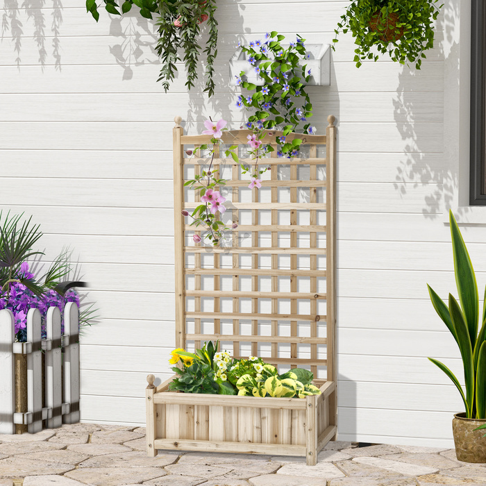 Балконний ящик Outsunny Climbing Plants, 1,2 м, ящик для кашпо з решіткою, ящик для квітів з ширмою конфіденційності, натуральне дерево