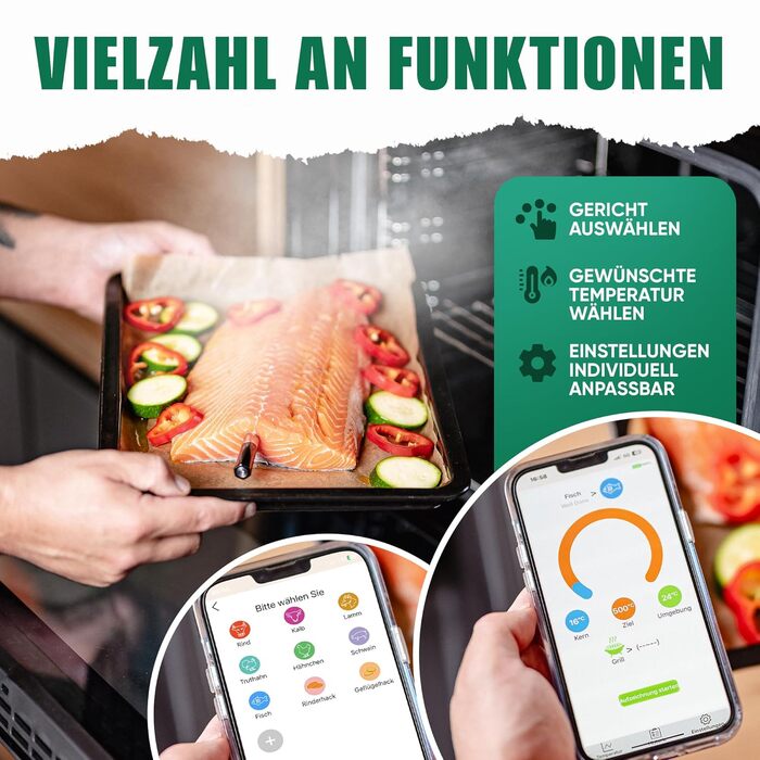 Бездротовий термометр для м'яса з додатком, термометр для гриля, розумний термометр для приготування їжі на кухні та грилі, велика дальність, стійкість до високих температур до 300°C, термометр для приготування, кухонний термометр