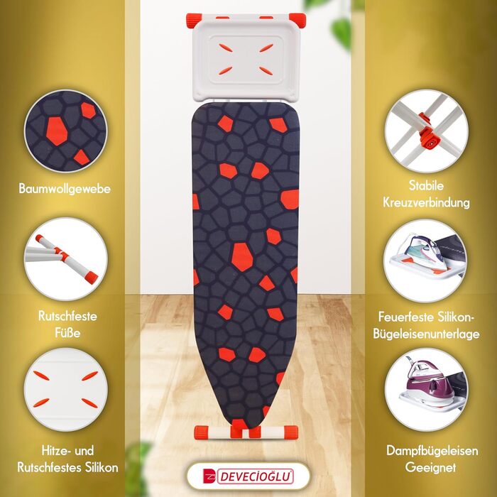 Прасувальна дошка DEVEÇİOĞLU 50-80см з чохлом 36x114см для парогенераторів, складна | Прасувальна дошка Mm480