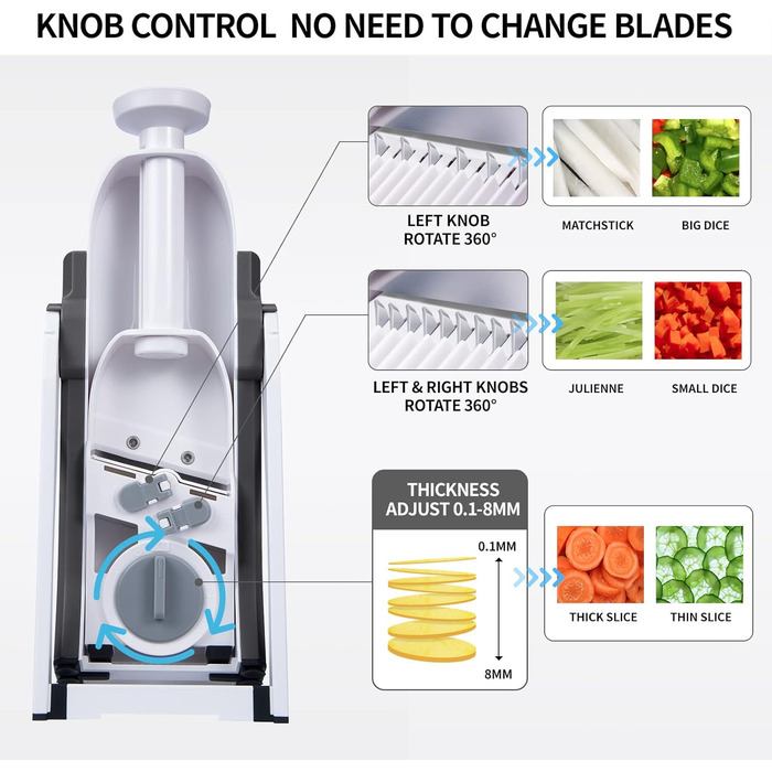 Регульований овочевий слайсер-мандліна, овочевий слайсер, нарізчик картоплі та цибулі сірого кольору