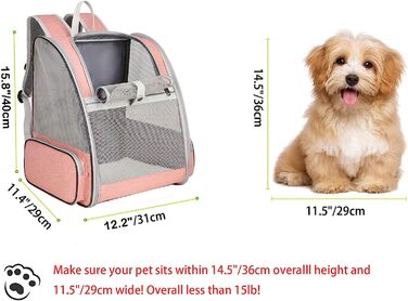 Рюкзак для собак hykiee рюкзак для кішок, рюкзак для домашніх тварин для маленьких собак, цуценят, від 6 кг до 8 кг, дихаючий і складаний переносний ящик з вікном і внутрішнім захисним повідцем для піших прогулянок, (рожевий)