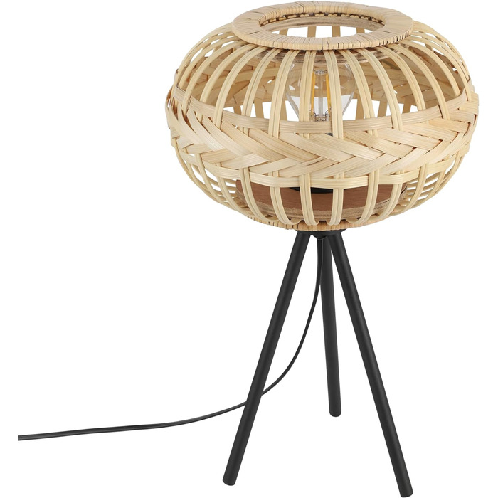 Торшер EGLO Amsfield 1: Стильна металева лампа з бамбуком для вітальні та спальні, E27