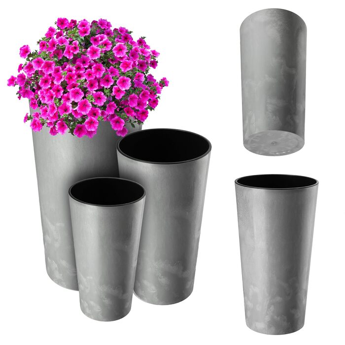 Набір горщиків KADAX (3 шт) з дерев'яною стружкою, сірий бетон, 19.25/30 см