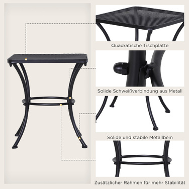 Outsunny Side Table Чорний садовий стіл 45x45x50см Металевий балконний столик Журнальний столик для патіо та саду
