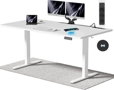 Електричний стіл Airfish з регулюванням висоти, бездрожною зарядкою та USB-роз'ємом 160 x 80 см. Комп'ютерний стіл з пам'яттю та функцією нагадування про відпочинок, білий