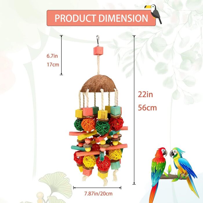 Іграшки для папуг Mqupin Bird 20х56 см різнокольорові