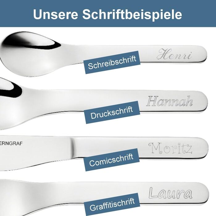 Дитячий столовий набір Kinderbesteck з гравіюванням 'Трактор + Ім'я' 4шт, персоналізований - набір для народження, хрещення