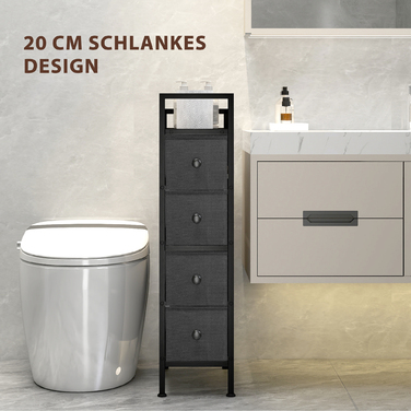 Комод з 4 висувними ящиками з фетру, органайзер з металевим каркасом, 20 см x 43 см x 81,5 см, чорний