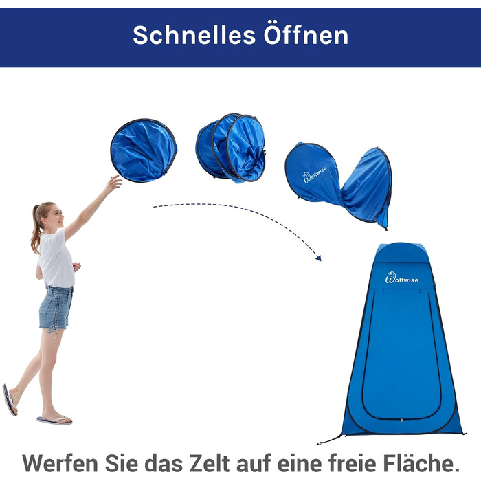 Намет для душу WolfWise з підлогою, для кемпінгу та пляжу, сріблясте покриття, UV-захист 50+, водонепроникний, з вікнами, 190 x 120 x 120 см