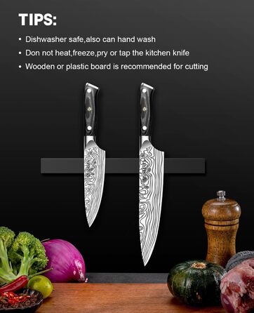 MOSFiATA Набір кухонних ножів: ніж шеф-кухаря та сантку, з нержавіючої сталі, професійний, з подарунковою коробкою