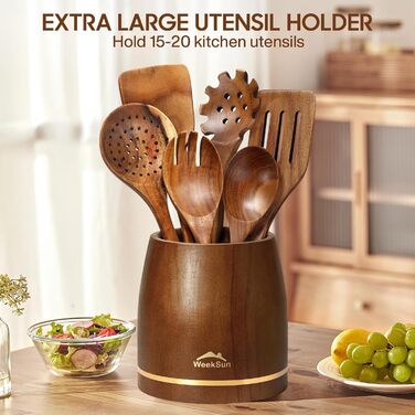Набір кухонних аксесуарів з дерева (10 шт) з підставкою, лопатки, половники, половники для супу, ложки для салатів, виделки та ложки для салатів, набір кухонних аксесуарів з текового дерева, подарунок для кухарів та дому