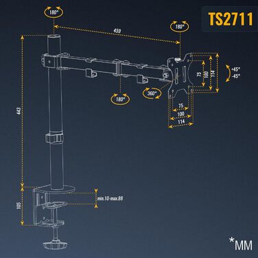 Кріплення для монітора RICOO TS2711: підставка для екрану 13-30 дюймів, кріплення VESA 75 & 100, настільний тримач для комп'ютера