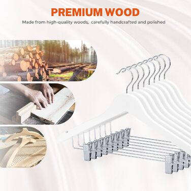 Дерев'яні вішалки для одягу HOUSE DAY (12 шт.) з кліпсами: для костюмів, суконь, пальто, сорочок, штанів. Преміум якість.