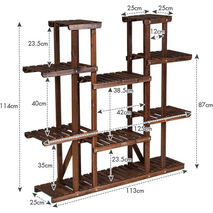 Полиця для рослин COSTWAY дерев'яна, багаторівнева сходи для квітів (9 поверхів, 125x25x114см)