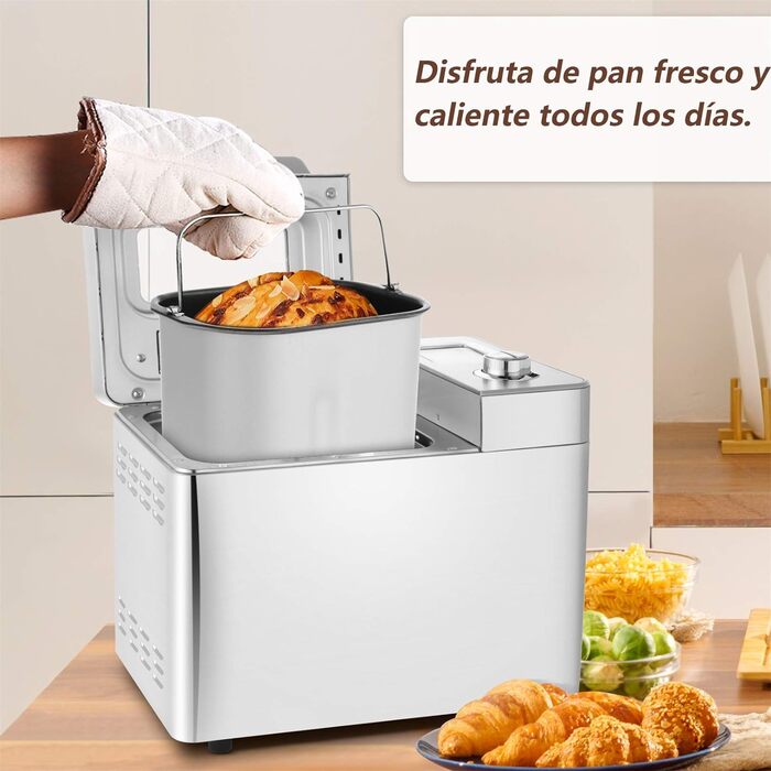 Хлібопічка, хлібопічка Nictemaw Автоматична 25 програм, ємність 500 г/750 г/900 г РК-дисплей, програмована для хлібопічки, таймер на 13 годин, для хліба, печива, тіста 25 програм, 550 Вт